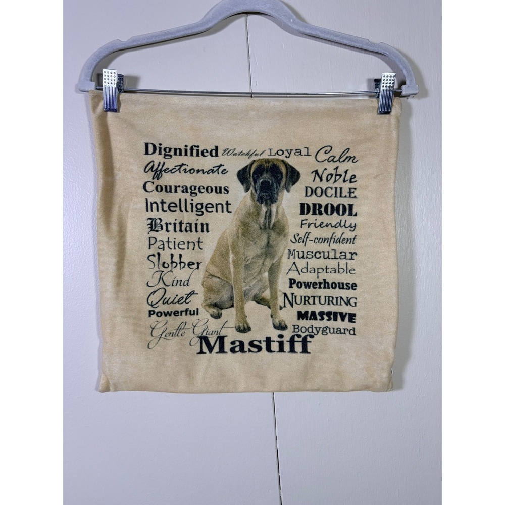 English Mastiff Dog Breed Typography Pillow Cover Tan 15x15 Gentle Giant Decor